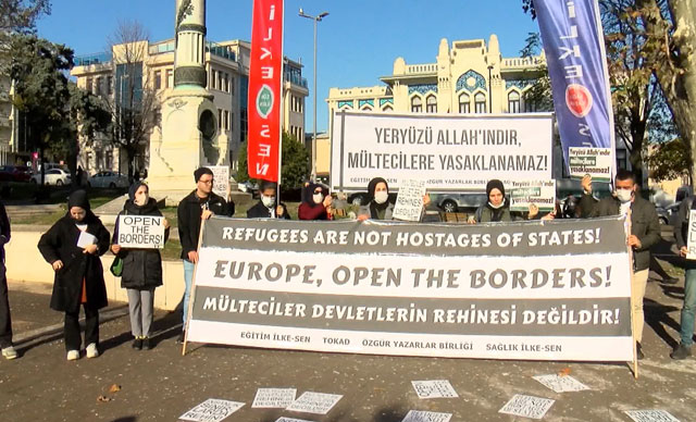 Fatih'te Belarus-Polonya sınırında yaşanan mülteci krizi protesto edildi 